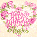 Pink rose heart shaped bouquet - Happy Birthday Card for Heaven