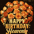 Beautiful bouquet of orange and red roses for Heavenly, golden inscription and twinkling stars