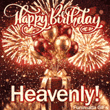 Shimmering animated card featuring spectacular golden fireworks and the name Heavenly for her birthday celebration.