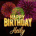 Wishing You A Happy Birthday, Heily! Best fireworks GIF animated greeting card.