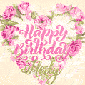 Pink rose heart shaped bouquet - Happy Birthday Card for Heily