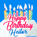 Happy Birthday GIF for Heitor with Birthday Cake and Lit Candles