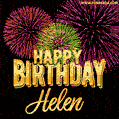 Wishing You A Happy Birthday, Helen! Best fireworks GIF animated greeting card.