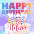 Animated Happy Birthday Cake with Name Helena and Burning Candles