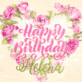 Pink rose heart shaped bouquet - Happy Birthday Card for Helena