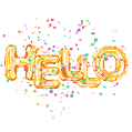 Hello. Golden Letters and confetti animation.