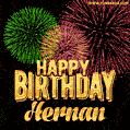 Wishing You A Happy Birthday, Hernan! Best fireworks GIF animated greeting card.