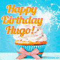 Happy Birthday, Hugo! Elegant cupcake with a sparkler.