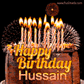 Chocolate Happy Birthday Cake for Hussain (GIF)