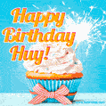 Happy Birthday, Huy! Elegant cupcake with a sparkler.