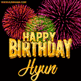 Wishing You A Happy Birthday, Hyun! Best fireworks GIF animated greeting card.