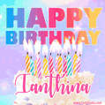 Animated Happy Birthday Cake with Name Ianthina and Burning Candles