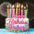 Amazing Animated GIF Image for Ibrahima with Birthday Cake and Fireworks