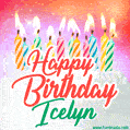 Happy Birthday GIF for Icelyn with Birthday Cake and Lit Candles