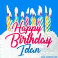 Happy Birthday GIF for Idan with Birthday Cake and Lit Candles