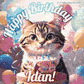 Happy birthday gif for Idan with cat and cake