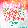 Happy Birthday GIF for Ide with Birthday Cake and Lit Candles