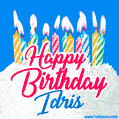 Happy Birthday GIF for Idris with Birthday Cake and Lit Candles