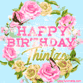 Beautiful Birthday Flowers Card for Ihintza with Glitter Animated Butterflies