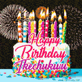 Amazing Animated GIF Image for Ikechukwu with Birthday Cake and Fireworks