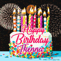 Amazing Animated GIF Image for Ikenna with Birthday Cake and Fireworks