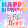 Animated Happy Birthday Cake with Name Ilinca and Burning Candles