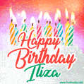 Happy Birthday GIF for Iliza with Birthday Cake and Lit Candles