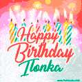 Happy Birthday GIF for Ilonka with Birthday Cake and Lit Candles