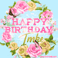 Beautiful Birthday Flowers Card for Imke with Glitter Animated Butterflies