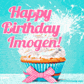 Happy Birthday Imogen! Elegang Sparkling Cupcake GIF Image.