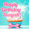 Happy Birthday Inayah! Elegang Sparkling Cupcake GIF Image.