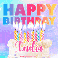 Animated Happy Birthday Cake with Name India and Burning Candles