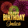 Wishing You A Happy Birthday, Indica! Best fireworks GIF animated greeting card.