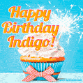 Happy Birthday, Indigo! Elegant cupcake with a sparkler.