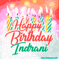 Happy Birthday GIF for Indrani with Birthday Cake and Lit Candles