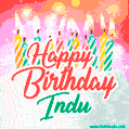 Happy Birthday GIF for Indu with Birthday Cake and Lit Candles