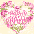 Pink rose heart shaped bouquet - Happy Birthday Card for Inge