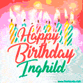 Happy Birthday GIF for Inghild with Birthday Cake and Lit Candles