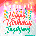 Happy Birthday GIF for Ingibjorg with Birthday Cake and Lit Candles