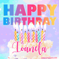 Animated Happy Birthday Cake with Name Ioanela and Burning Candles
