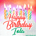 Happy Birthday GIF for Iola with Birthday Cake and Lit Candles