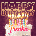 Irenka - Animated Happy Birthday Cake GIF Image for WhatsApp