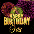 Wishing You A Happy Birthday, Iris! Best fireworks GIF animated greeting card.