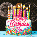 Amazing Animated GIF Image for Isa with Birthday Cake and Fireworks