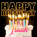 Isaak - Animated Happy Birthday Cake GIF for WhatsApp