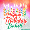 Happy Birthday GIF for Isabell with Birthday Cake and Lit Candles