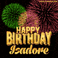 Wishing You A Happy Birthday, Isadore! Best fireworks GIF animated greeting card.