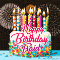 Amazing Animated GIF Image for Isaid with Birthday Cake and Fireworks