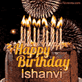 Chocolate Happy Birthday Cake for Ishanvi (GIF)