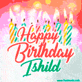 Happy Birthday GIF for Ishild with Birthday Cake and Lit Candles